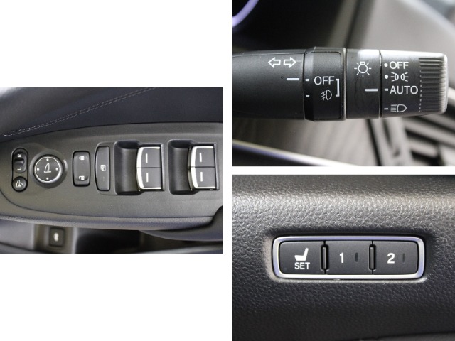 ドアスイッチパネルには電動格納ミラー・ミラーコントローラー、パワーウインドウ・ドアロック集中スイッチを配置、前席パワーシート、オートライトを装備しています。