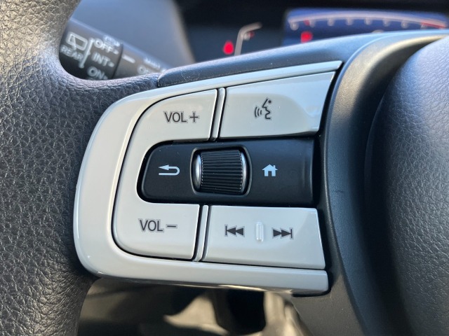 ステアリング左スイッチでオーディオの音量調節等が手元で楽々操作できます。家のマークを押せばメーター内の表示の変更や運転支援装置のカスタマイズも可能です。