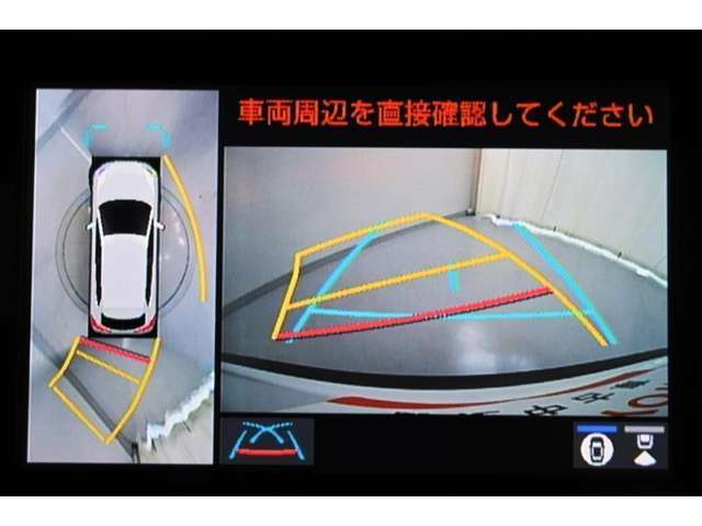 パノラミックビューモニター装備。　車を真上から見たような映像をディスプレイに表示。　車両周辺の状況をリアルタイムで確認できます。