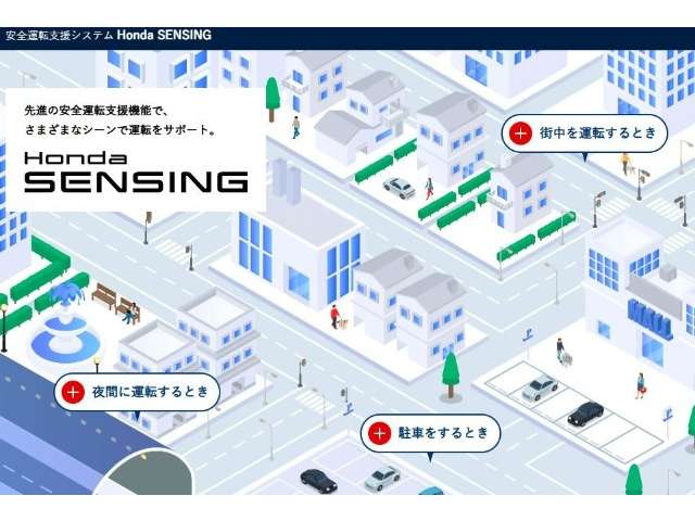 【Honda SENSINGミニ知識】『安全運転支援システムHonda SENSING』。先進の安全運転支援機能で、さまざまなシーンで運転をサポートします。＊車種等、装備の有無があります。