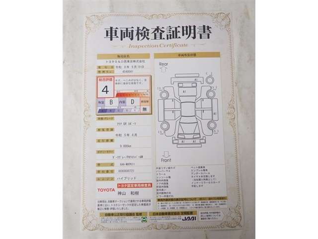 車両検査証明書で傷やへこみの確認が可能です。