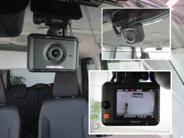 社外コムテック製ドライブレコーダー（ZDR017）前後カメラタイプ。万が一の時に証拠として使用出来るので安心です。駐車中監視モード付！