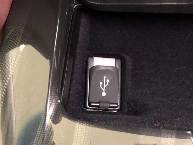 USB端子です。車内のスピーカーを通して、携帯型音楽プレーヤーに録音した音楽を楽しむことができます。シフトレバー前の小物入れ内に設置しています。