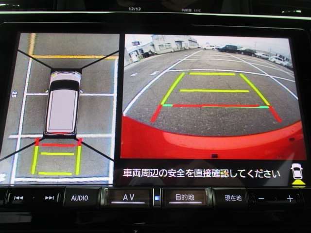 パノラマモニター♪車両の前後左右に搭載した４つのカメラの映像を合成し、車を真上から見ているような映像を表示♪