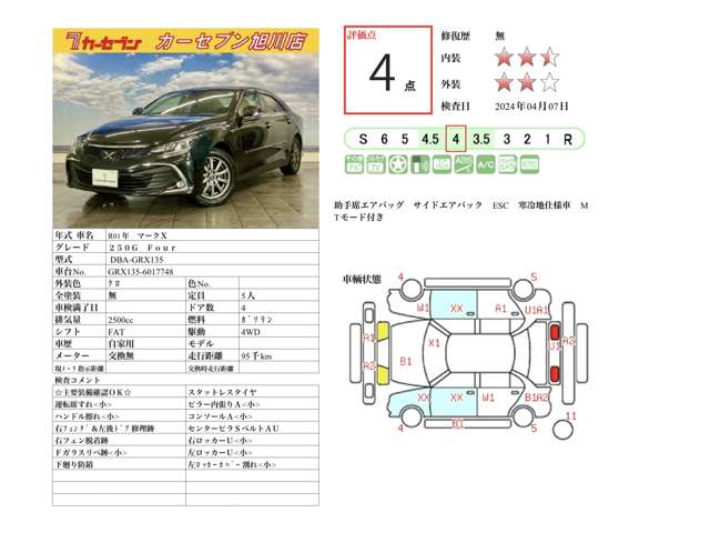 トヨタ マークX 2.5 250G Four 4WD ナビBluetoothリアカメラ/クルコン 北海道の詳細画像 その2